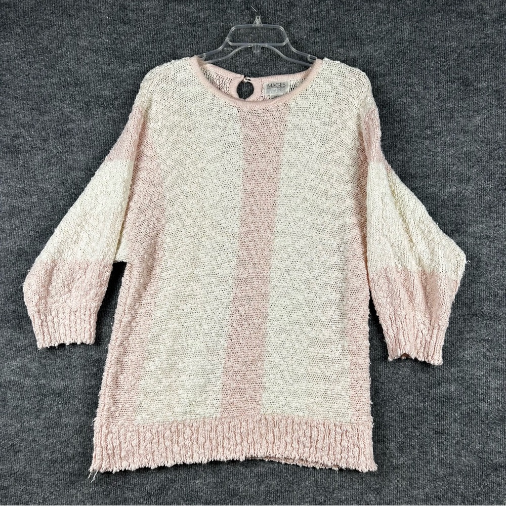 Vintage Cottagecore Chunky Knit Sweater Pink Cream Textured Cozy L